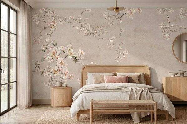 Fototapety Jemné květinové větvičky ve stylu chinoiserie na světlém pozadí, Fototapety vintage, w05427 : uwalls.cz