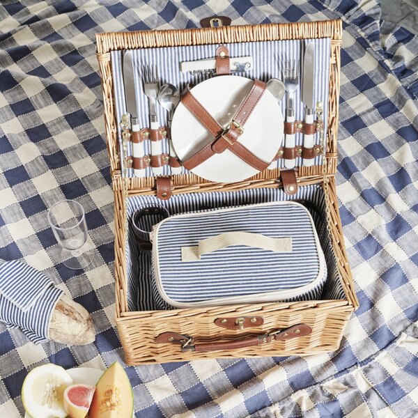 Proutěný piknikový koš s výbavou pro 2 osoby Vendela Small Blue