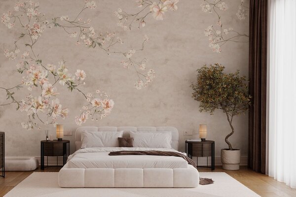 Fototapety Jemné květinové větvičky ve stylu chinoiserie na světlém pozadí, Fototapety vintage, w05427 : uwalls.cz