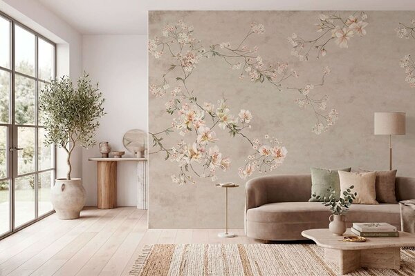 Fototapety Jemné květinové větvičky ve stylu chinoiserie na světlém pozadí, Fototapety vintage, w05427 : uwalls.cz