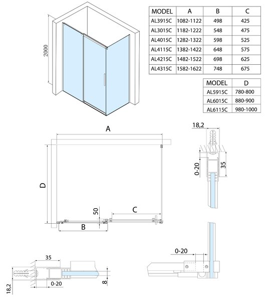 Polysan Polysan, ALTIS LINE obdélníková sprchová zástěna 1200x800mm L/P varianta, AL3015CAL5915C