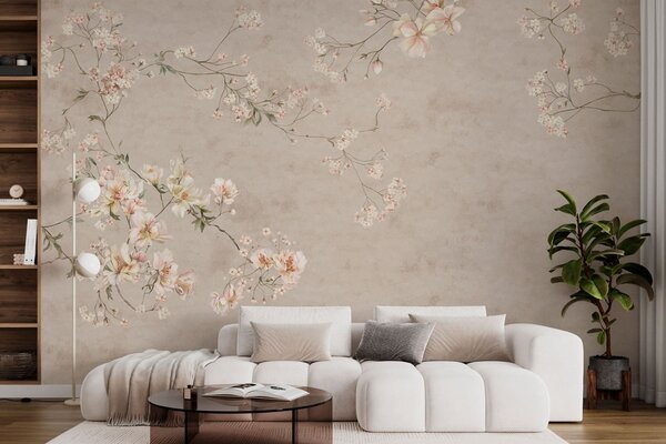 Fototapety Jemné květinové větvičky ve stylu chinoiserie na světlém pozadí, Fototapety vintage, w05427 : uwalls.cz