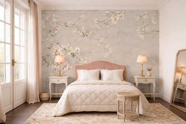 Fototapety Jemné květinové větvičky ve stylu chinoiserie na světlém pozadí, Fototapety vintage, w05427 : uwalls.cz