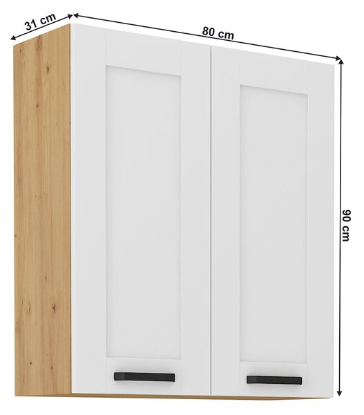 KONDELA Horní skříňka, bílá/dub artisan, LULA 80 G-90 2 F