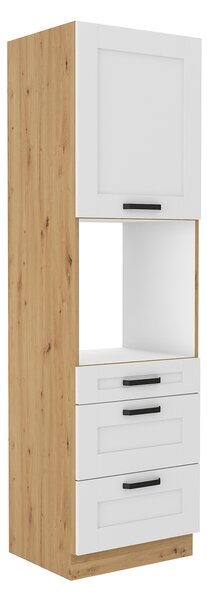 Vysoká skříňka na vestavnou troubu, bílá/dub artisan, LULA 60 DPS-210 3S 1F