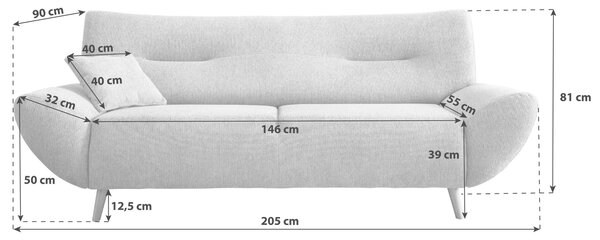 TŘÍMÍSTNÁ POHOVKA, dřevo, textil, ostružinová MID.YOU - Pohovky, Online Only