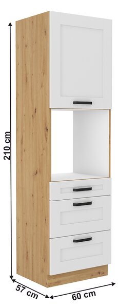 KONDELA Vysoká skříňka na vestavnou troubu, bílá/dub artisan, LULA 60 DPS-210 3S 1F