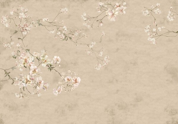 Fototapety Květinové větve ve stylu chinoiserie na teplém béžovém pozadí, Fototapety vintage, w05427v2 : uwalls.cz