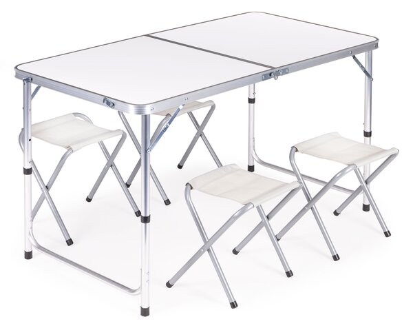 ModernHOME Turistický stůl, skládací stůl, sada 4 židlí Bílá