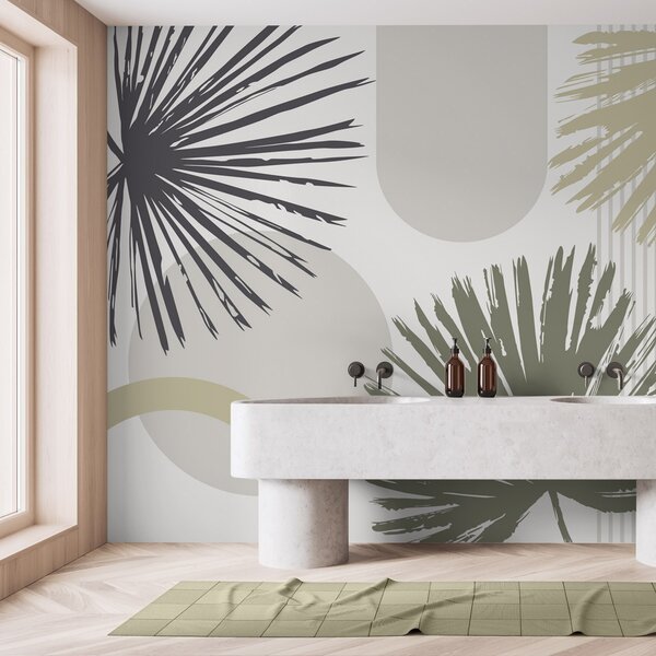 Fototapety Abstrakce s rostlinnými a geometrickými siluetami, Fototapety les, Fototapety tropické, w05505v2 : uwalls.cz