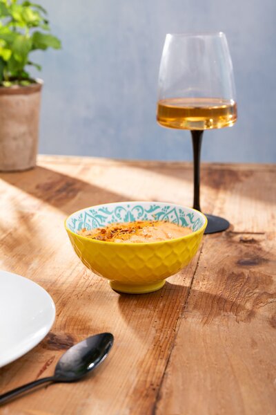 Kameninová Miska 250 ml 12 cm Mikasa na Snídaně, Müsli, Rýži a Dipy - žluto-modrý geometrický vzor MKNBOWL41