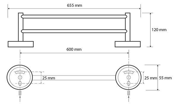 Sapho Sapho, X-ROUND BLACK dvojitý držák ručníků, černý, XR401B