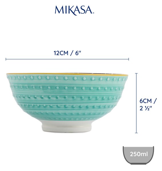 Kameninová Miska 250 ml 12 cm Mikasa na Snídaně, Müsli, Rýži a Dipy - modro-tyrkysový geometrický vzor MKNBOWL18