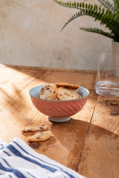 Kameninová Miska 250 ml 12 cm Mikasa na Snídaně, Müsli, Rýži a Dipy - korálovo-modrý květinový vzor MKNBOWL13
