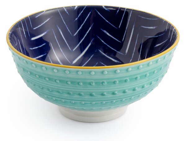 Kameninová Miska 250 ml 12 cm Mikasa na Snídaně, Müsli, Rýži a Dipy - modro-tyrkysový geometrický vzor MKNBOWL18