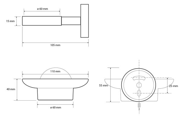 Sapho Sapho, X-ROUND BLACK mýdlenka, mléčné sklo, černý, XR803B
