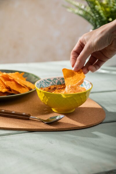 Kameninová Miska 250 ml 12 cm Mikasa na Snídaně, Müsli, Rýži a Dipy - žluto-modrý geometrický vzor MKNBOWL41
