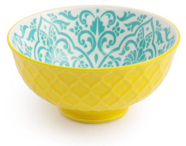 Kameninová Miska 250 ml 12 cm Mikasa na Snídaně, Müsli, Rýži a Dipy - žluto-modrý geometrický vzor MKNBOWL41