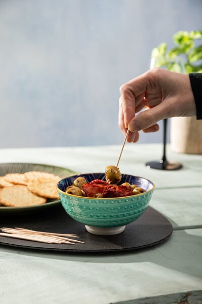 Kameninová Miska 250 ml 12 cm Mikasa na Snídaně, Müsli, Rýži a Dipy - modro-tyrkysový geometrický vzor MKNBOWL18