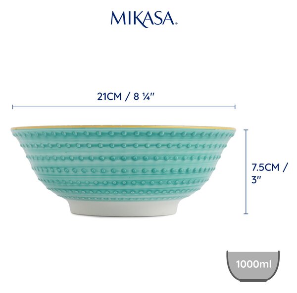Kameninová Miska 900 ml 21 cm Mikasa na Těstoviny, Saláty, Nudle a Bowl Jídla - modro-tyrkysový geometrický vzor MKRBOWL18