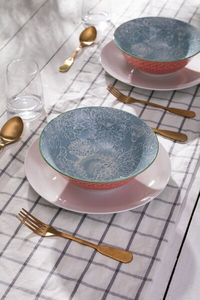 Kameninová Miska 900 ml 21 cm Mikasa na Těstoviny, Saláty, Nudle a Bowl Jídla - korálovo-modrý květinový vzor MKRBOWL13