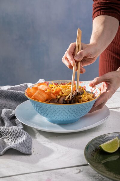 Kameninová Miska 900 ml 21 cm Mikasa na Těstoviny, Saláty, Nudle a Bowl Jídla - modro-korálový mozaikový vzor MKRBOWL32