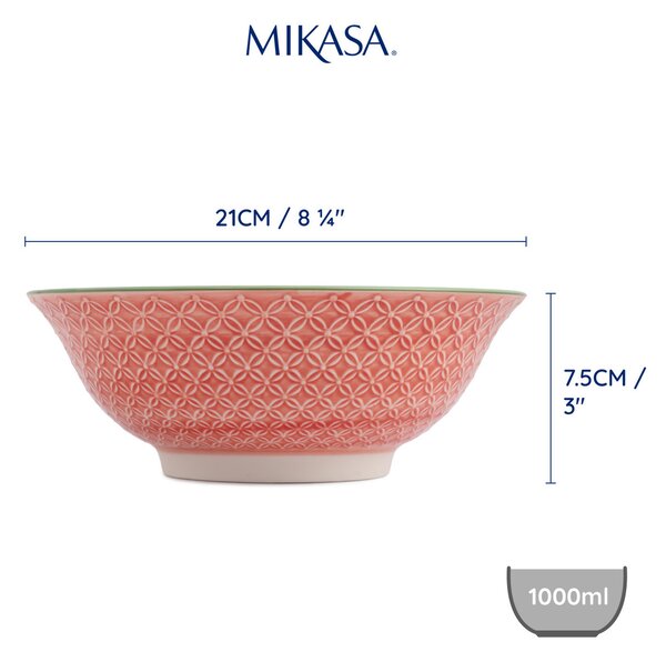 Kameninová Miska 900 ml 21 cm Mikasa na Těstoviny, Saláty, Nudle a Bowl Jídla - korálovo-modrý květinový vzor MKRBOWL13