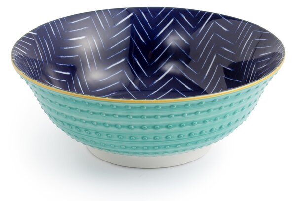Kameninová Miska 900 ml 21 cm Mikasa na Těstoviny, Saláty, Nudle a Bowl Jídla - modro-tyrkysový geometrický vzor MKRBOWL18