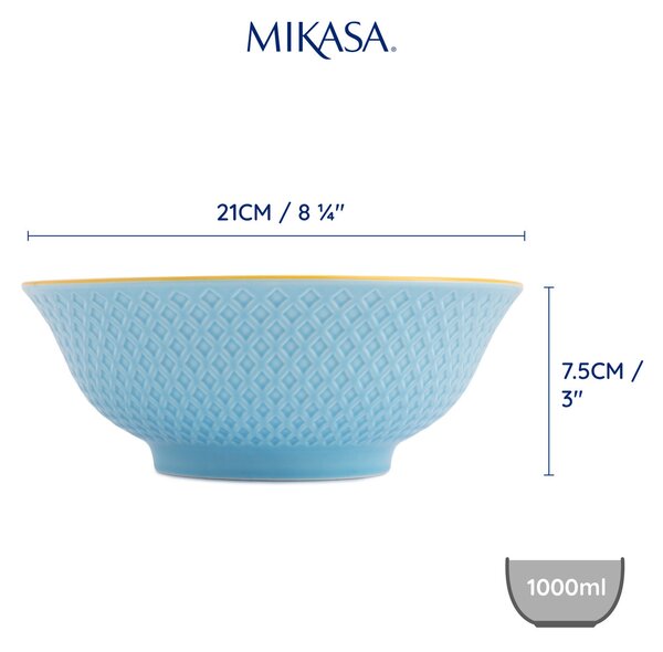 Kameninová Miska 900 ml 21 cm Mikasa na Těstoviny, Saláty, Nudle a Bowl Jídla - modro-korálový mozaikový vzor MKRBOWL32