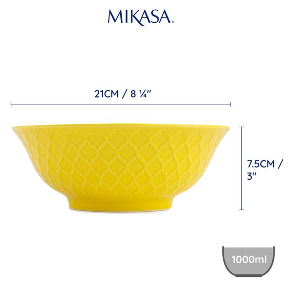 Kameninová Miska 900 ml 21 cm Mikasa na Těstoviny, Saláty, Nudle a Bowl Jídla - žluto-modrý geometrický vzor MKRBOWL41