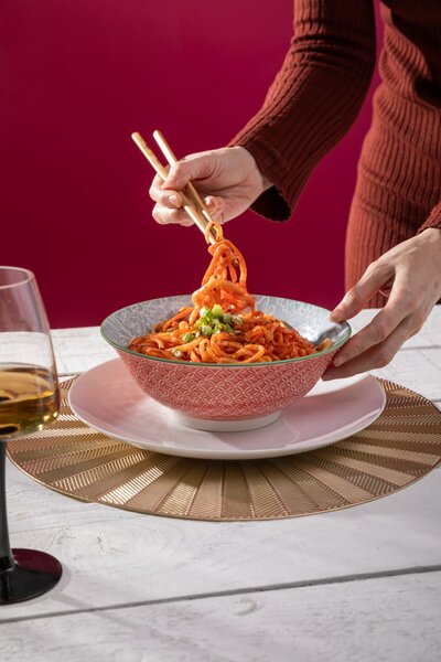Kameninová Miska 900 ml 21 cm Mikasa na Těstoviny, Saláty, Nudle a Bowl Jídla - korálovo-modrý květinový vzor MKRBOWL13