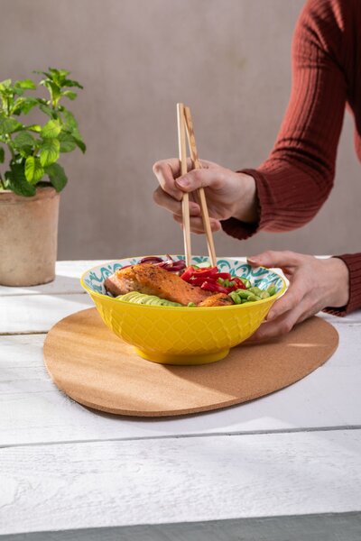 Kameninová Miska 900 ml 21 cm Mikasa na Těstoviny, Saláty, Nudle a Bowl Jídla - žluto-modrý geometrický vzor MKRBOWL41
