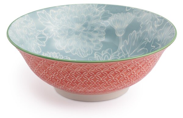 Kameninová Miska 900 ml 21 cm Mikasa na Těstoviny, Saláty, Nudle a Bowl Jídla - korálovo-modrý květinový vzor MKRBOWL13