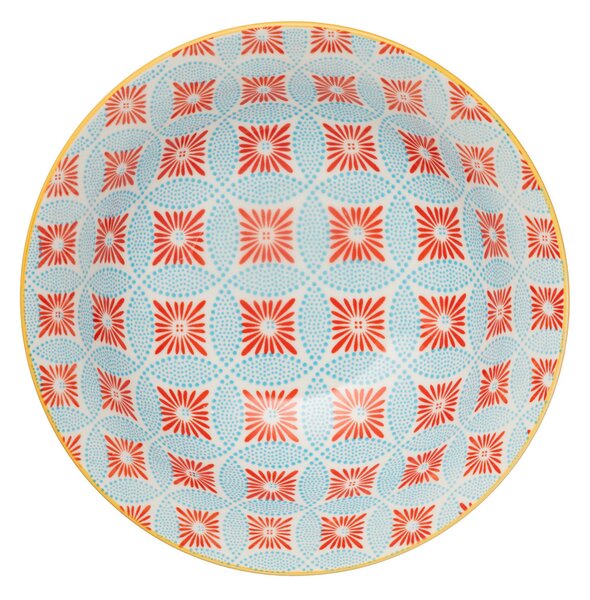 Kameninová Miska 900 ml 21 cm Mikasa na Těstoviny, Saláty, Nudle a Bowl Jídla - modro-korálový mozaikový vzor MKRBOWL32