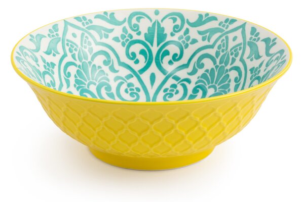 Kameninová Miska 900 ml 21 cm Mikasa na Těstoviny, Saláty, Nudle a Bowl Jídla - žluto-modrý geometrický vzor MKRBOWL41