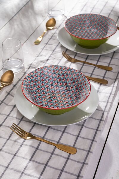 Kameninová Miska 900 ml 21 cm Mikasa na Těstoviny, Saláty, Nudle a Bowl Jídla - zeleno-modrý geometrický vzor MKRBOWL31