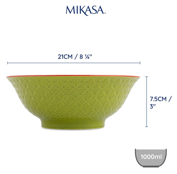 Kameninová Miska 900 ml 21 cm Mikasa na Těstoviny, Saláty, Nudle a Bowl Jídla - zeleno-modrý geometrický vzor MKRBOWL31