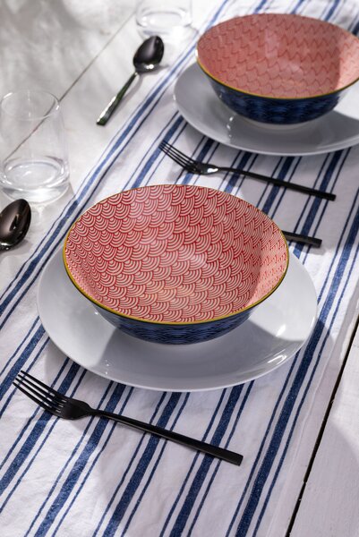 Kameninová Miska 900 ml 21 cm Mikasa na Těstoviny, Saláty, Nudle a Bowl Jídla - červeno-modrý obloukový vzor MKRBOWL27