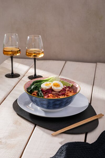 Kameninová Miska 900 ml 21 cm Mikasa na Těstoviny, Saláty, Nudle a Bowl Jídla - červeno-modrý obloukový vzor MKRBOWL27
