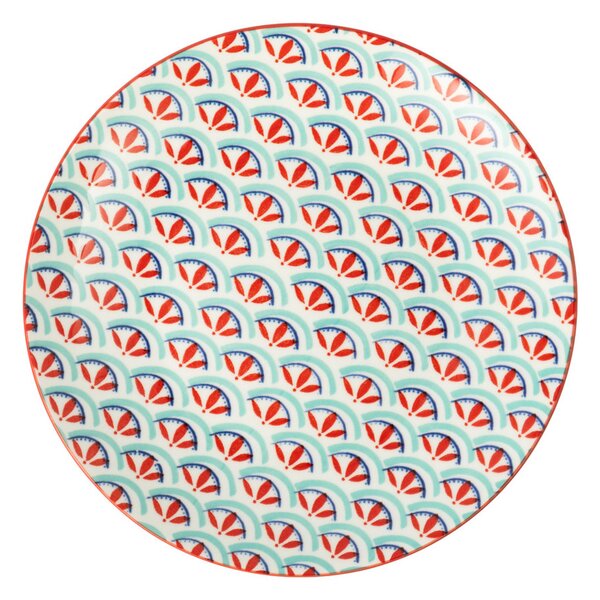 Kameninový Talíř 18 cm Mikasa na Dezerty, Brunch a Tapas - zeleno-modrý geometrický vzor MKSPLATE31