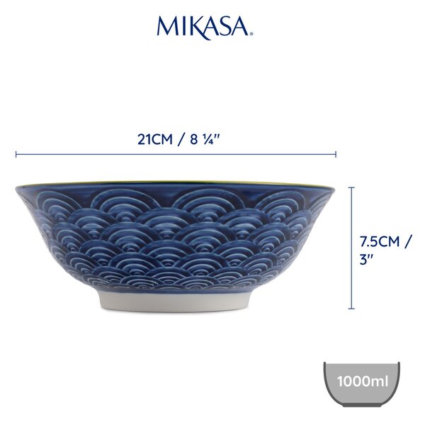 Kameninová Miska 900 ml 21 cm Mikasa na Těstoviny, Saláty, Nudle a Bowl Jídla - červeno-modrý obloukový vzor MKRBOWL27