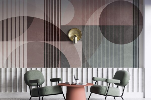 Fototapety Abstraktní geometrické tvary tvořené kruhy a čarami, tlumené barvy, strukturovaná, vrstevnatá, Fototapety geometrie, w09834v1 : uwalls.cz