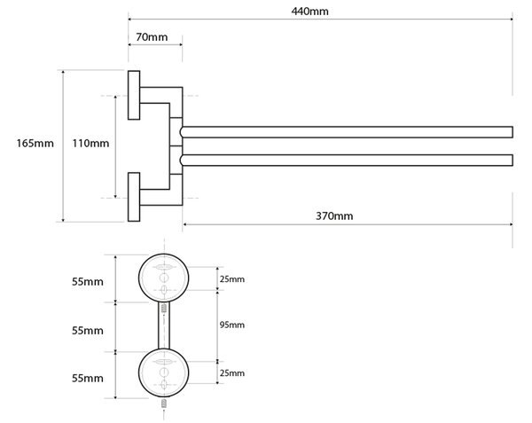 Sapho Sapho, X-STEEL otočný držák na ručníky dvojitý 420mm, broušená nerez, XS405