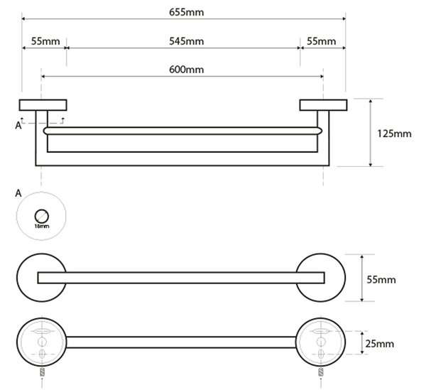 Sapho Sapho, X-STEEL držák na ručníky dvojitý 655mm, broušená nerez, XS403