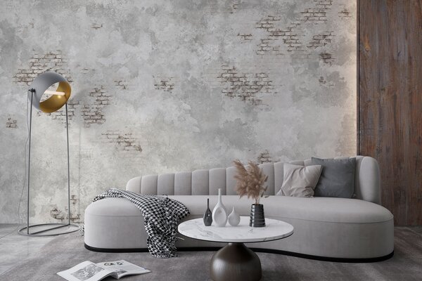 Fototapety Textura omítky ve stylu grunge s fragmenty obnažených cihel, Fototapety Průmyslový styl, w05161 : uwalls.cz