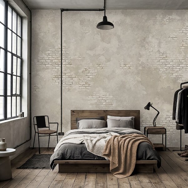 Fototapety Světlá omítka ve stylu grunge s prvky obnažených cihel, Fototapety Průmyslový styl, w05161v1 : uwalls.cz