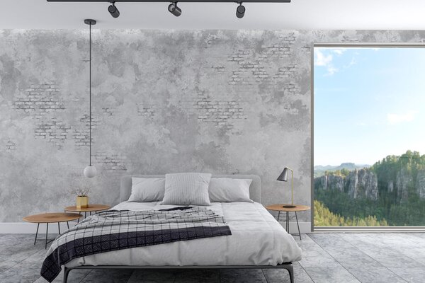 Fototapety Šedá omítka ve stylu grunge s prvky obnažených cihel, Fototapety Průmyslový styl, w05161v2 : uwalls.cz