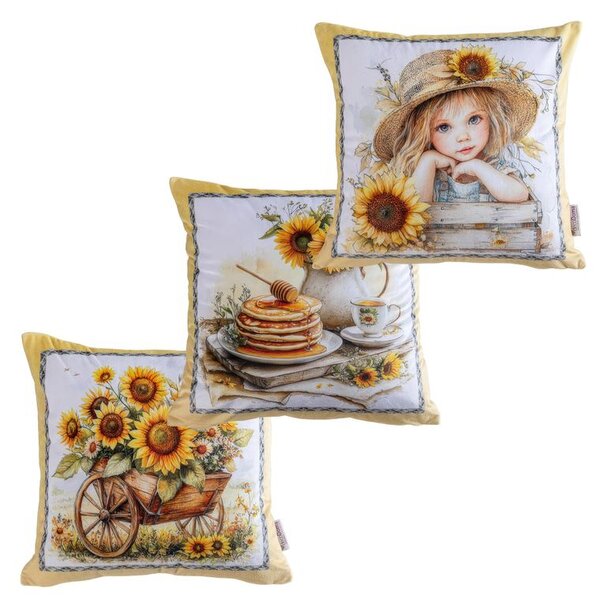 Sada 3 ks povlaků na polštářky SUNFLOWERS 45 x 45 cm