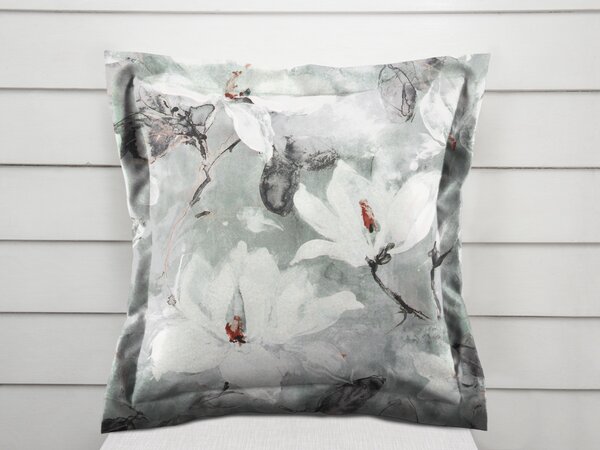 Biante Sametový povlak na polštář s lemem Tamara TMR-016 Designové květiny na šedozeleném 45 x 45 cm