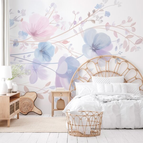 Fototapety jemné luční kvítky na bílém pozadí, Fototapety květiny, w05388 : uwalls.cz